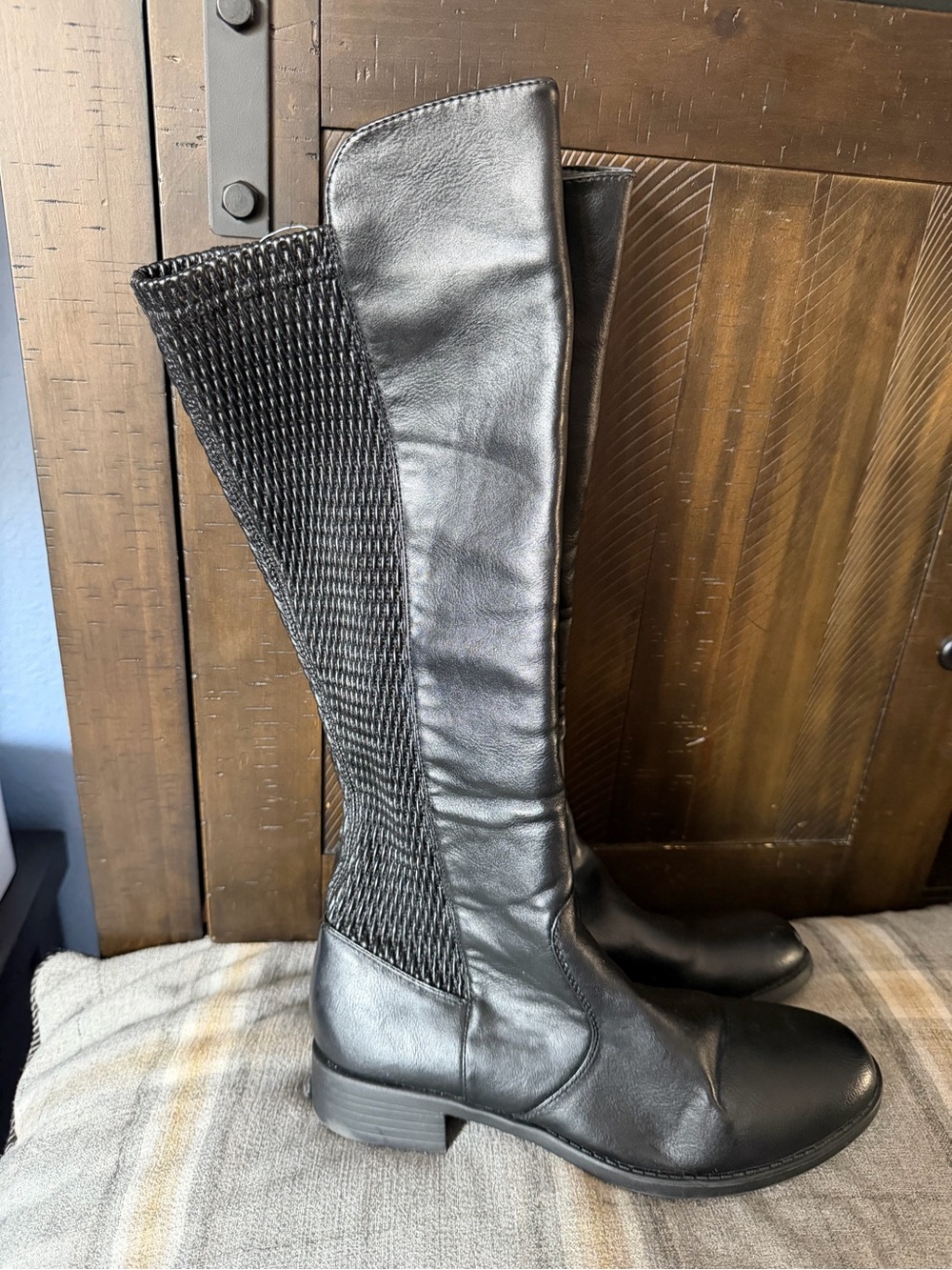 Black Over-the-Knee Stretch Panel Riding Boots